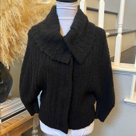 FREE PEOPLE BLACK TEXTURED DOLMAN CARDIGAN Sz Small WOOL BLEND XS - Picture 1 of 7